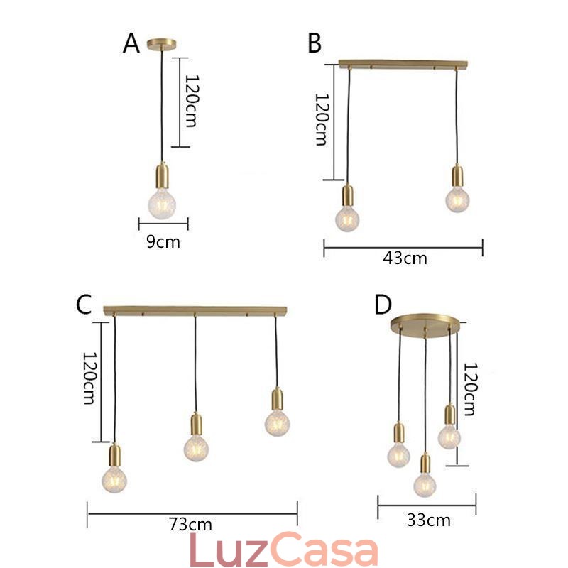 Nordic Brass 3 Pendant Cluster Light Island Luminária criativa minimalista