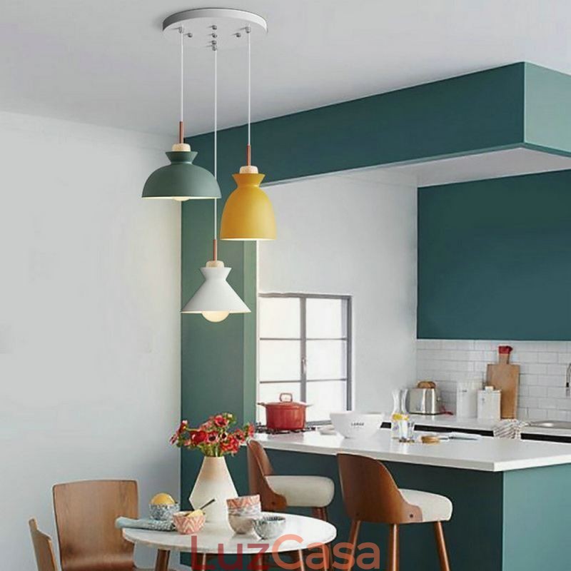 Macaron Pendant Light Nordic Simple Iron Arti Três luzes Luminária