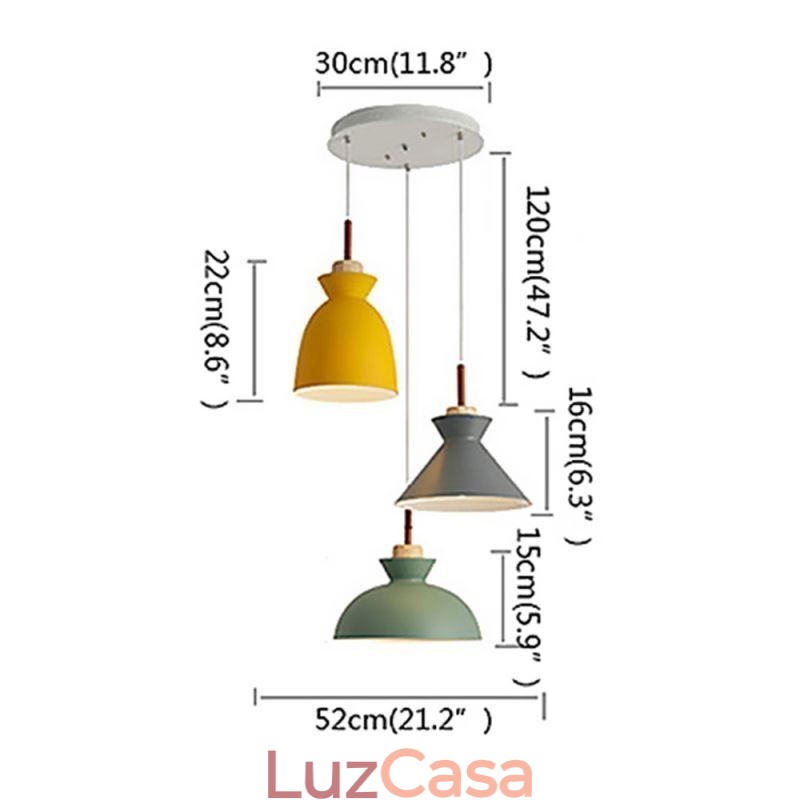 Macaron Pendant Light Nordic Simple Iron Arti Três luzes Luminária