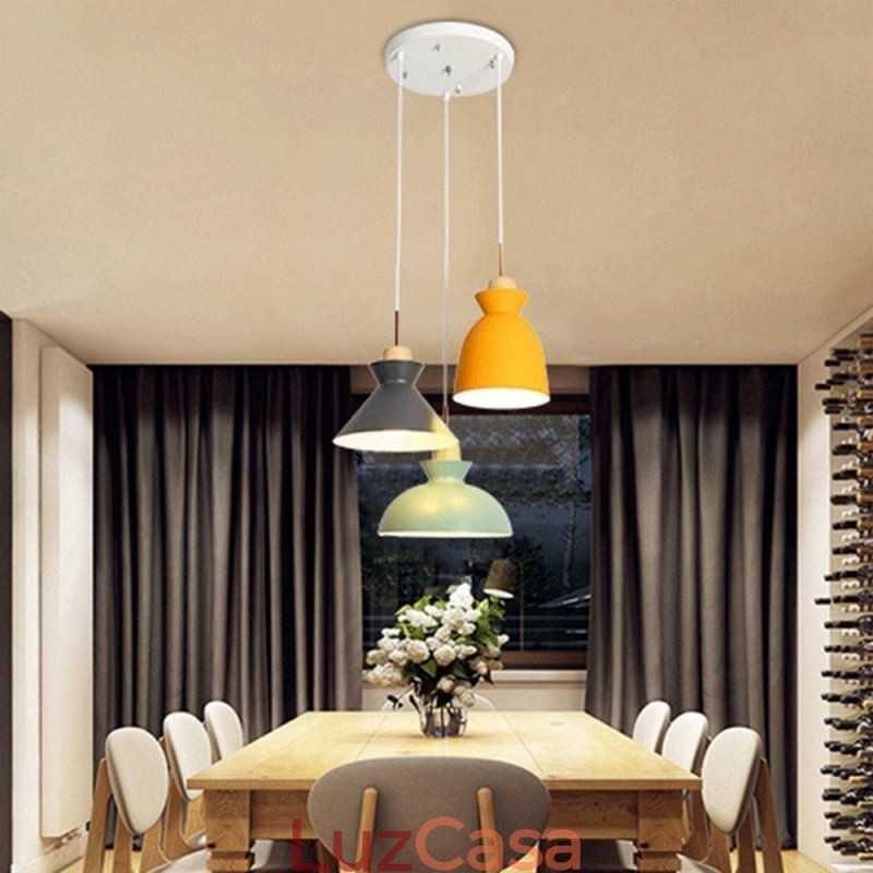 Macaron Pendant Light Nordic Simple Iron Arti Três luzes Luminária