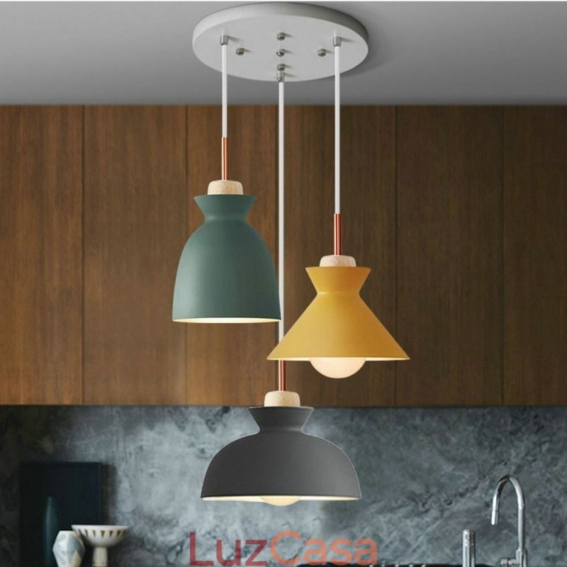 Macaron Pendant Light Nordic Simple Iron Arti Três luzes Luminária