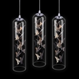 Luminária pendente de vidro, lâmpada criativa nórdica de cilindro, luz de borboleta