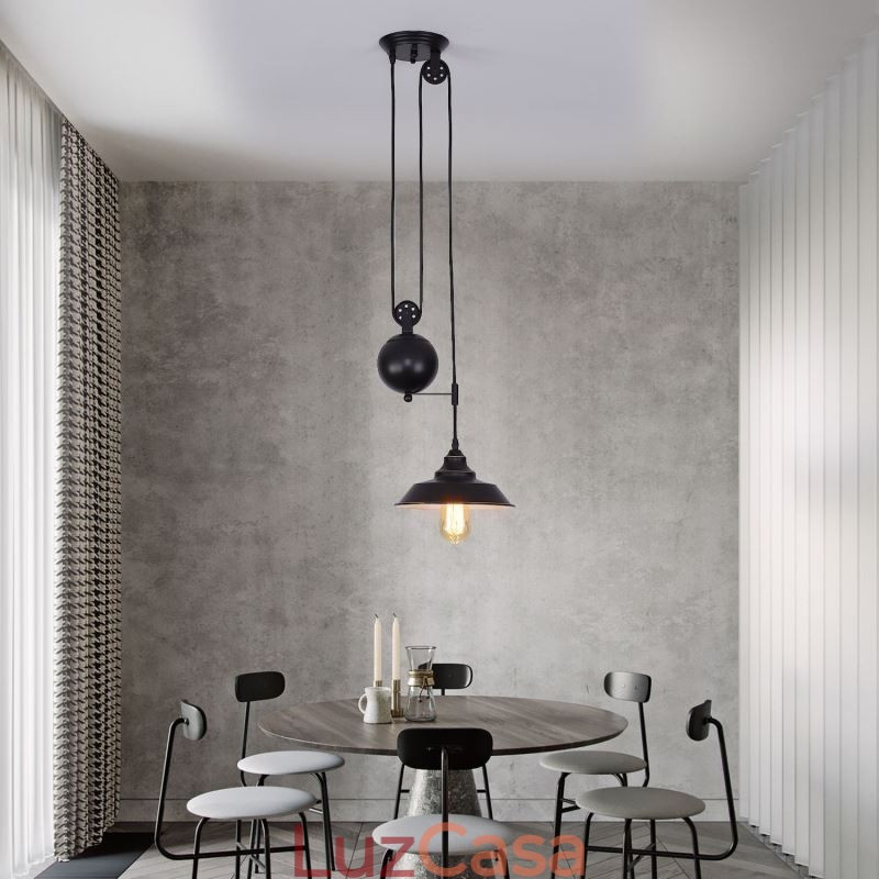 Luminária pendente de polia de fazenda industrial com design retrátil e altura ajustável