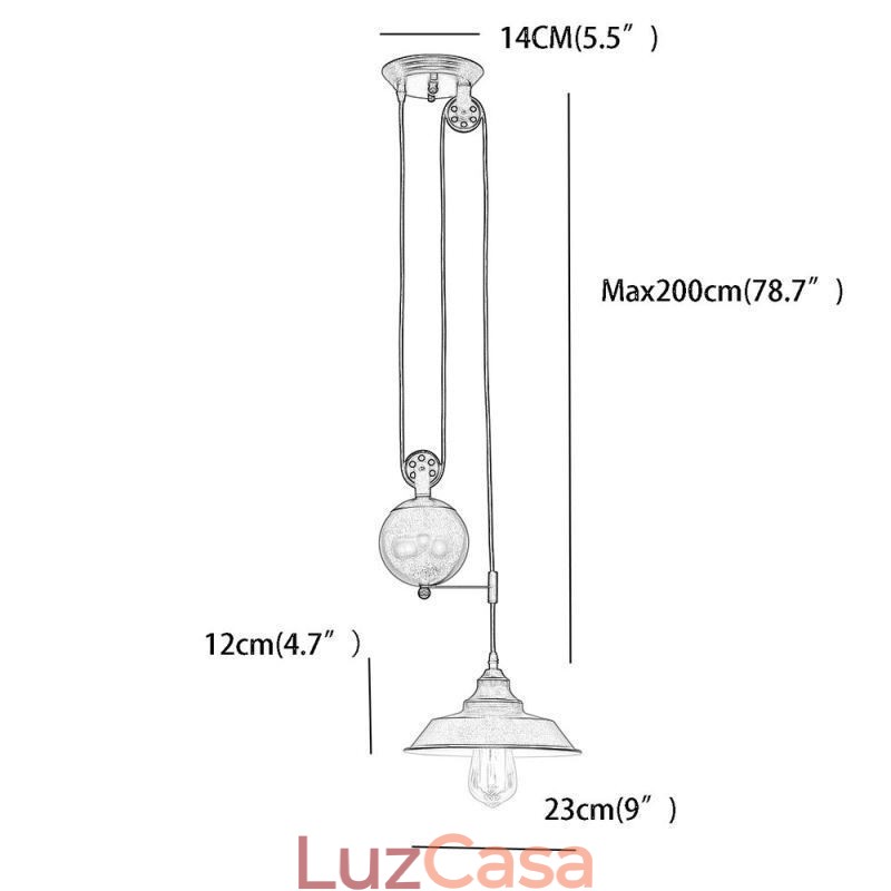 Luminária pendente de polia de fazenda industrial com design retrátil e altura ajustável