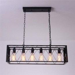 Luminária pendente retangular rústica 6 luzes luz de fazenda pendurada