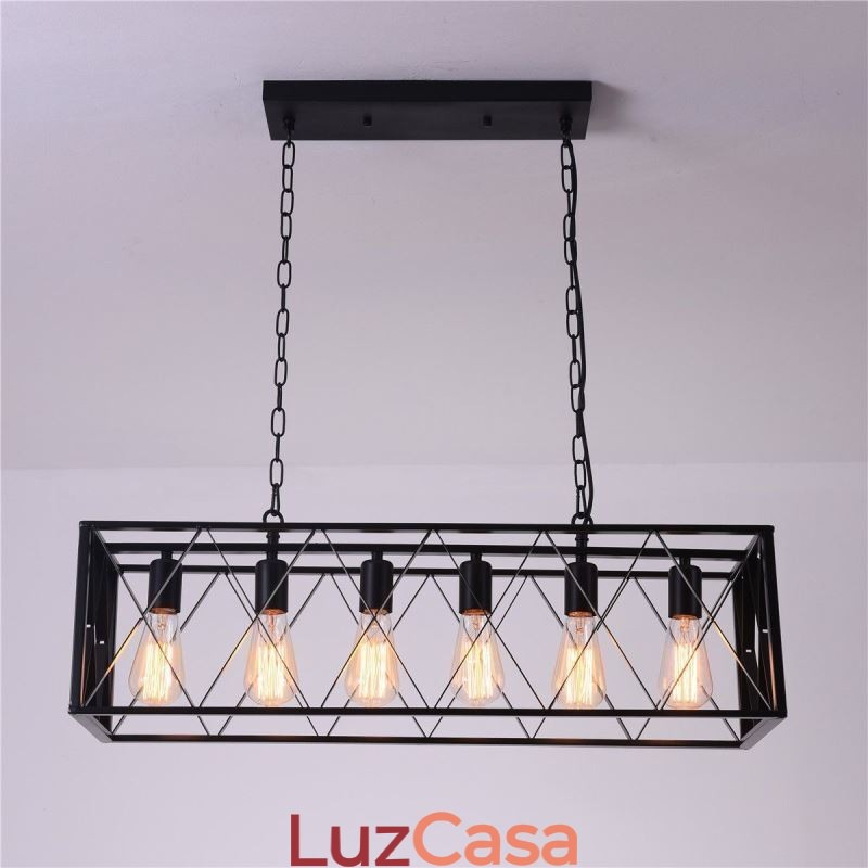 Luminária pendente retangular rústica 6 luzes luz de fazenda pendurada