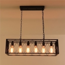 Luminária pendente retangular rústica 6 luzes luz de fazenda pendurada