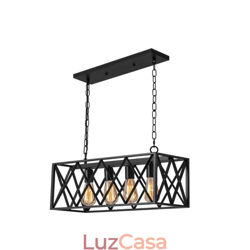 Luminária pendente retangular rústica 4 luzes luz suspensa estilo fazenda