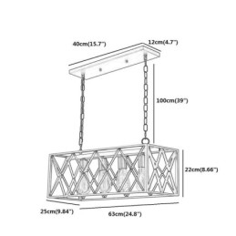 Luminária pendente retangular rústica 4 luzes luz suspensa estilo fazenda
