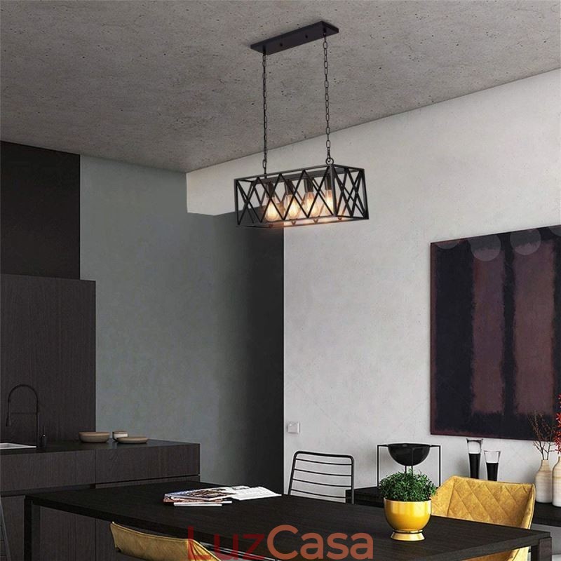 Luminária pendente retangular rústica 4 luzes luz suspensa estilo fazenda