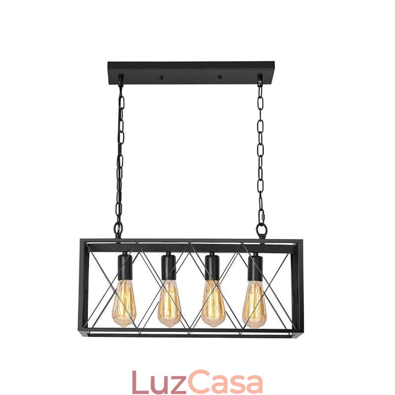 Luminária pendente retangular rústica 4 luzes luz suspensa estilo fazenda