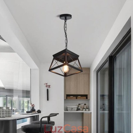 Luminária pendente trapezoidal vintage em metal preto, luminária de teto Luminária pendente trapezoidal vintage em metal preto, luminária de teto