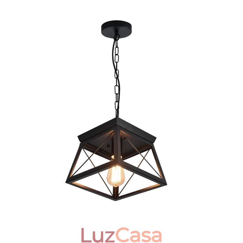 Luminária pendente trapezoidal vintage em metal preto, luminária de teto