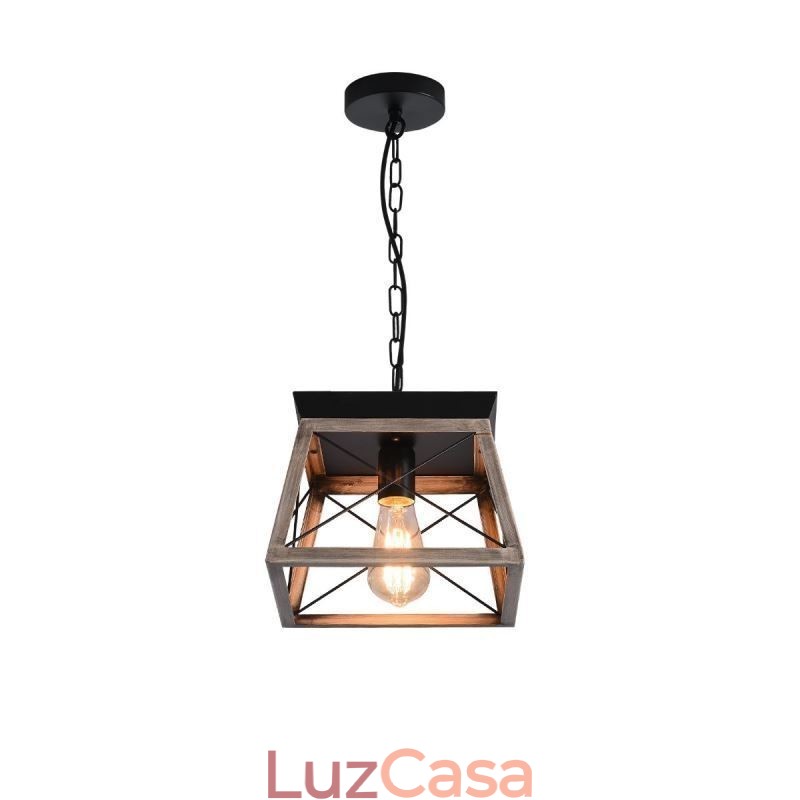 Luminária pendente trapezoidal vintage em metal preto