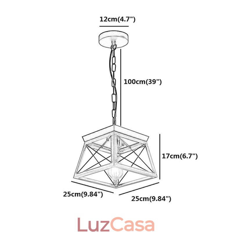 Luminária pendente trapezoidal vintage em metal preto