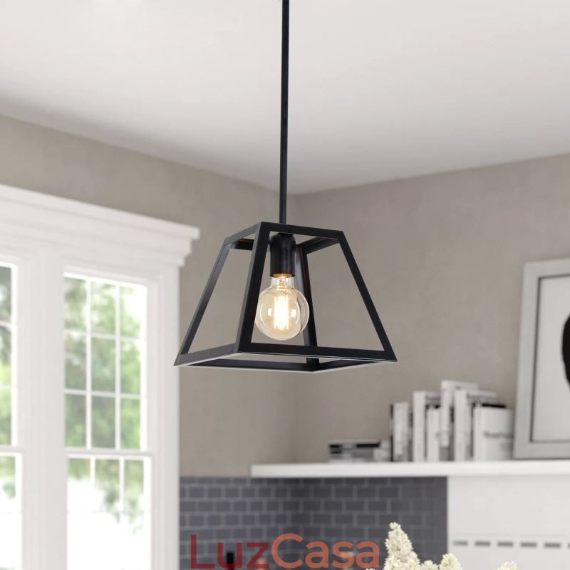 Luminária pendente rústica de fazenda, luminária industrial de teto em metal, mini luminária de ilha em formato trapezoidal