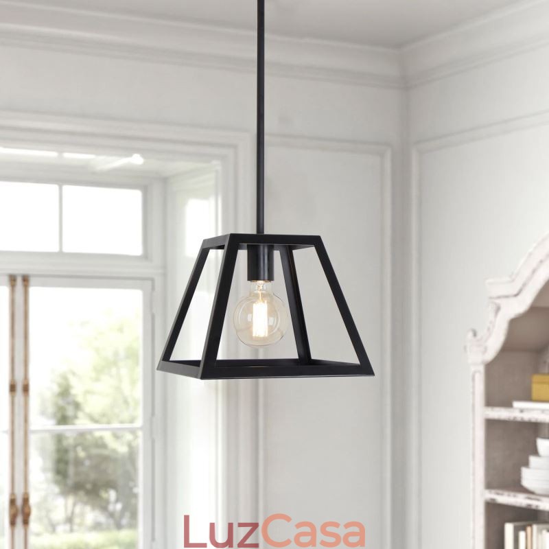 Luminária pendente rústica de fazenda, luminária industrial de teto em metal, mini luminária de ilha em formato trapezoidal