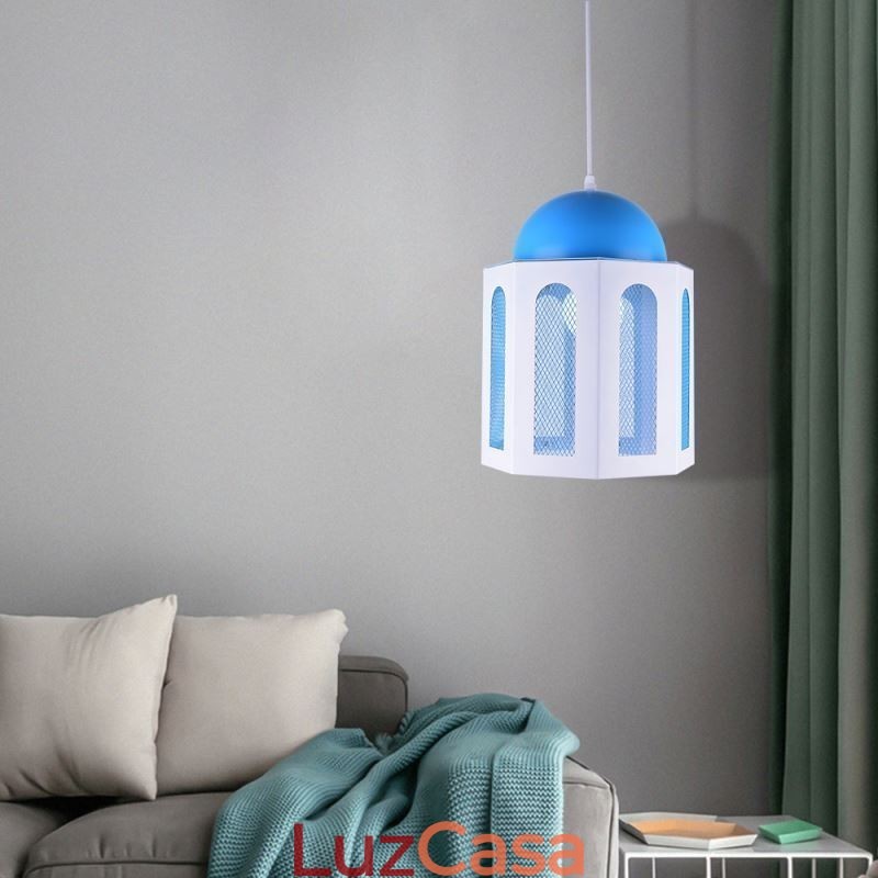 Luminária pendente em formato de castelo moderna, luz azul e branca