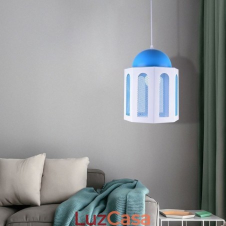 Luminária pendente em formato de castelo moderna, luz azul e branca Luminária pendente em formato de castelo moderna, luz azul e branca