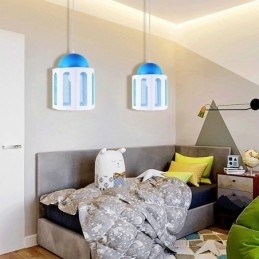 Luminária pendente em formato de castelo moderna, luz azul e branca