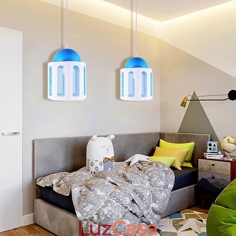 Luminária pendente em formato de castelo moderna, luz azul e branca