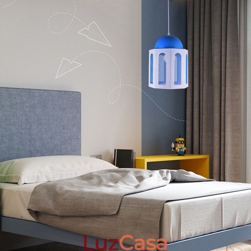 Luminária pendente em formato de castelo moderna, luz azul e branca