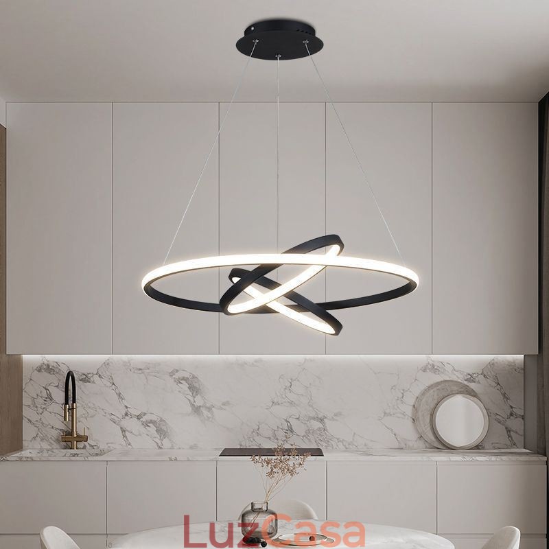 Lustre moderno regulável com 3 anéis de iluminação pendente