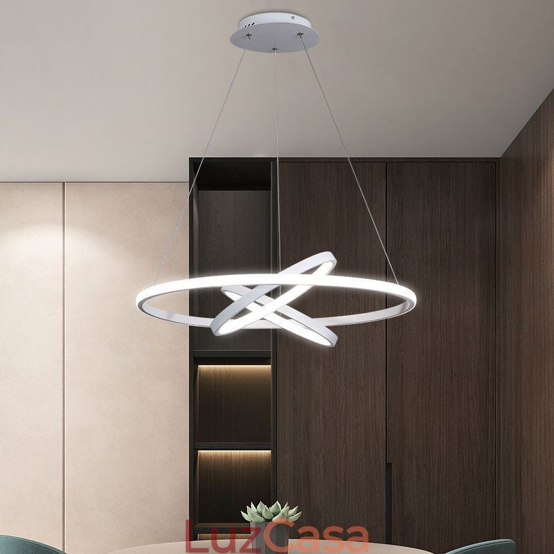 Lustre moderno regulável com 3 anéis de iluminação pendente