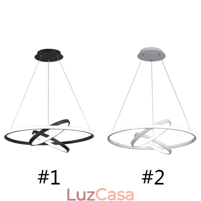 Lustre moderno regulável com 3 anéis de iluminação pendente