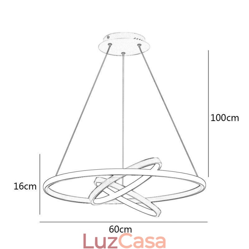 Lustre moderno regulável com 3 anéis de iluminação pendente