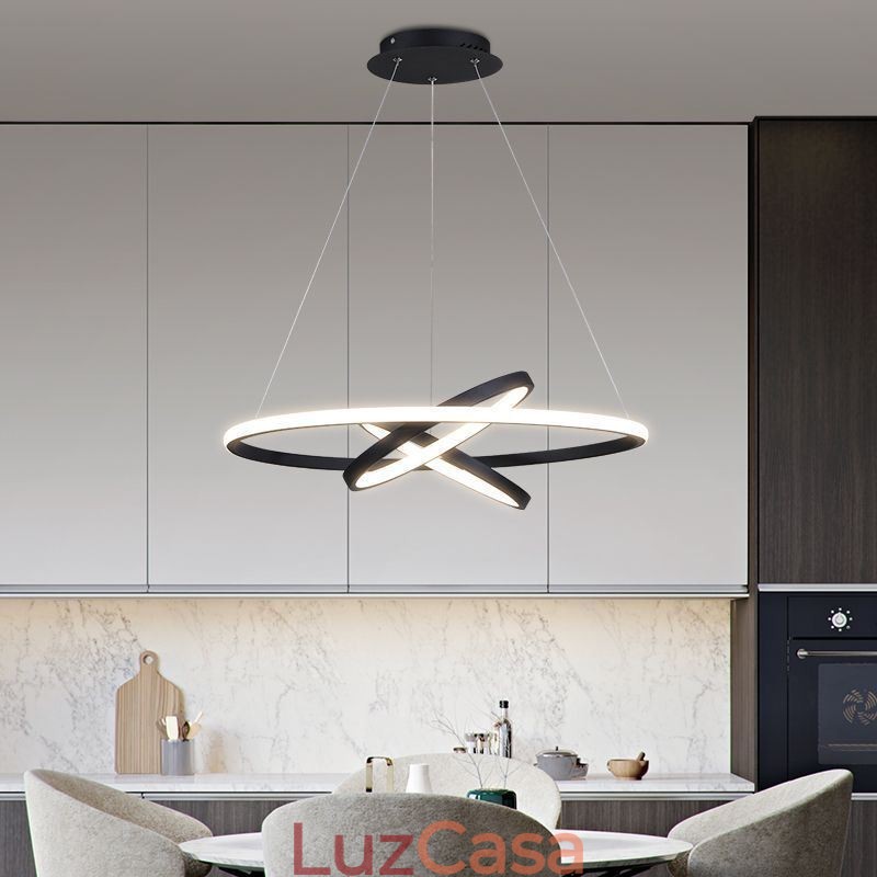 Lustre moderno regulável com 3 anéis de iluminação pendente