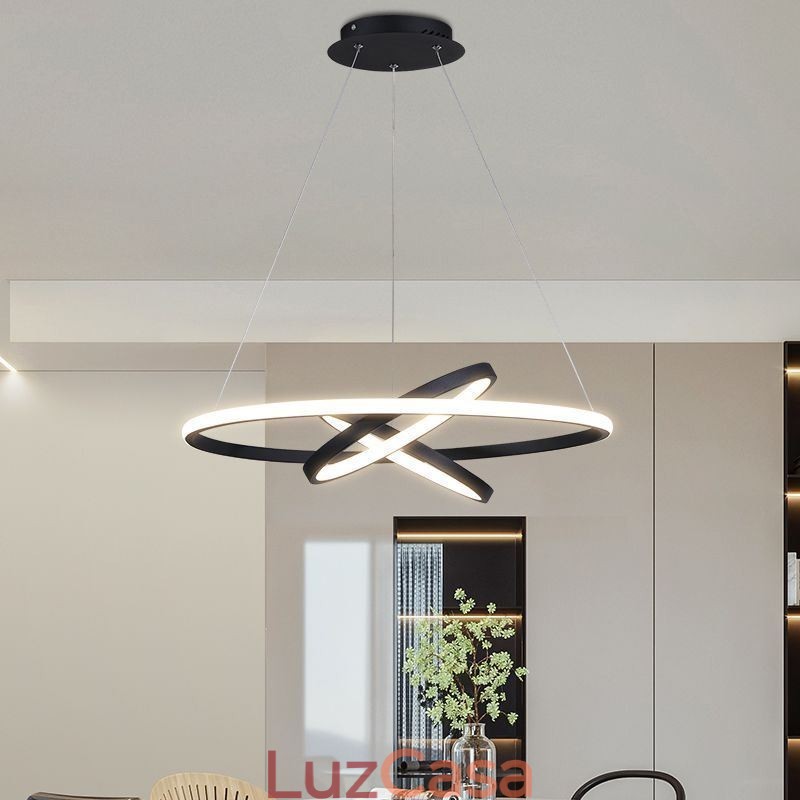 Lustre moderno regulável com 3 anéis de iluminação pendente