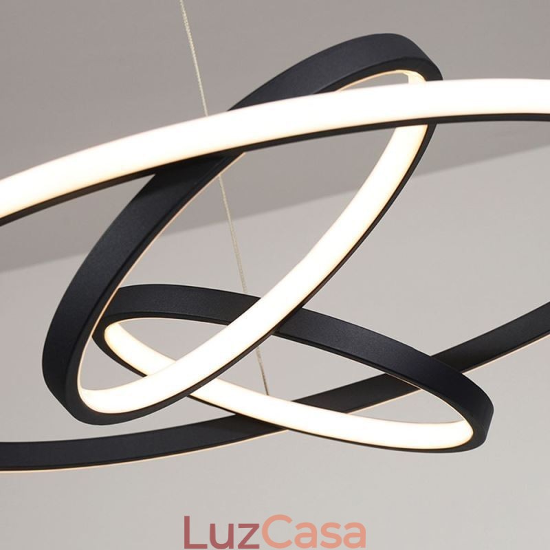 Lustre moderno regulável com 3 anéis de iluminação pendente