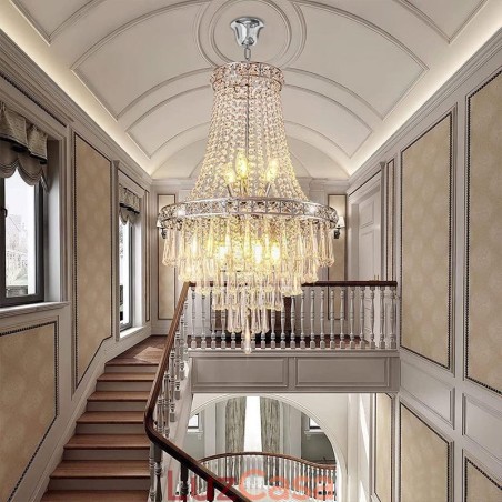 Lustre de cristal moderno contemporâneo elegante luminária de teto escada duplex Lustre de cristal moderno contemporâneo elegante luminária de teto escada duplex