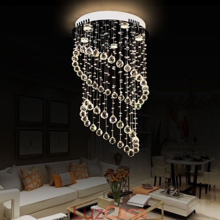 Lustre de cristal moderno redondo com luz de teto em forma de gota de chuva