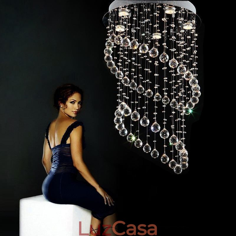 Lustre de cristal moderno redondo com luz de teto em forma de gota de chuva