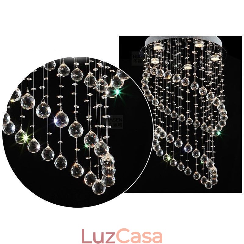 Lustre de cristal moderno redondo com luz de teto em forma de gota de chuva