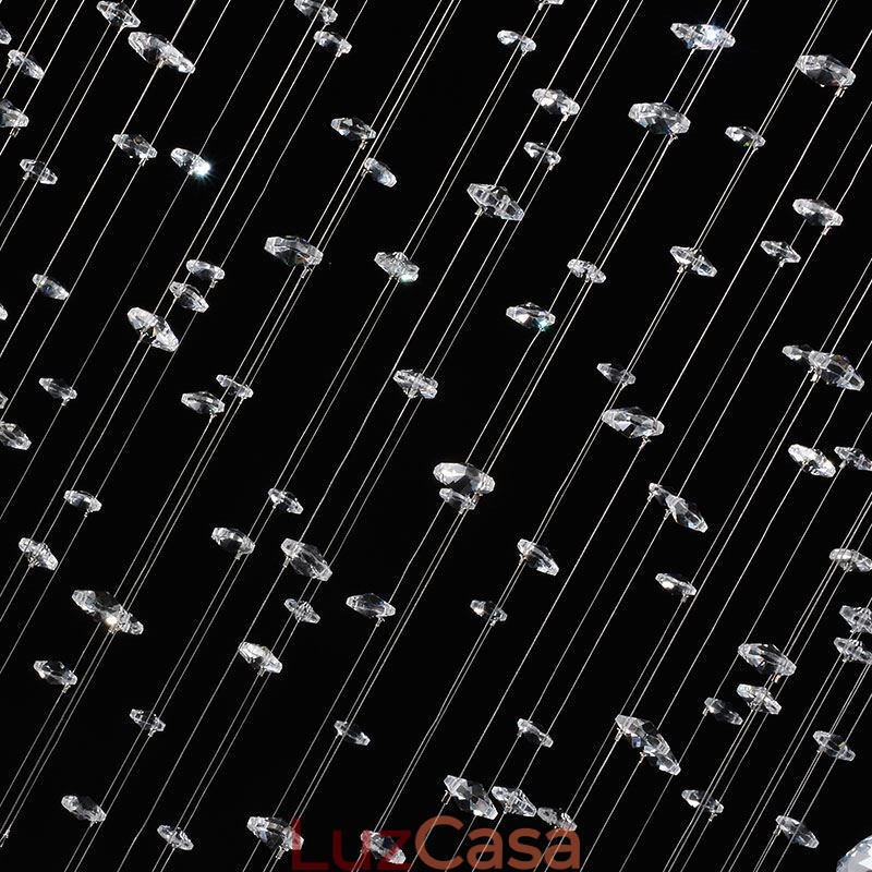 Lustre de cristal moderno redondo com luz de teto em forma de gota de chuva