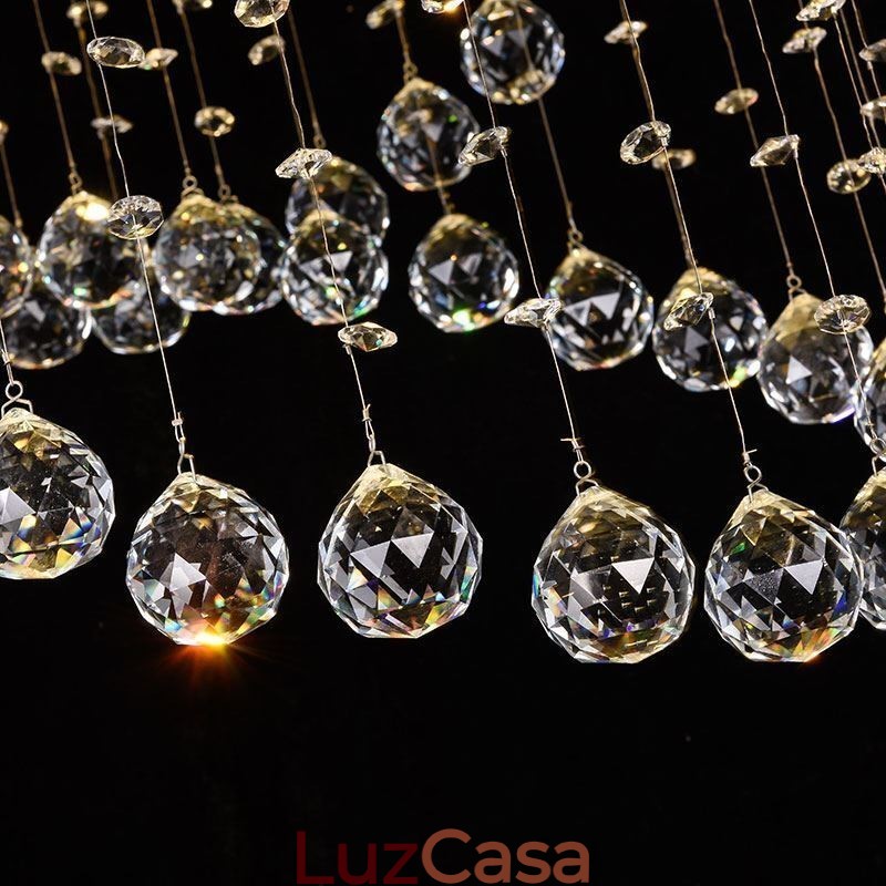 Lustre de cristal moderno redondo com luz de teto em forma de gota de chuva