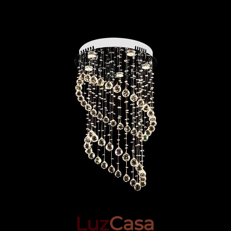 Lustre de cristal moderno redondo com luz de teto em forma de gota de chuva