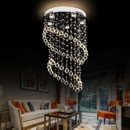 Lustre de cristal moderno redondo com luz de teto em forma de gota de chuva