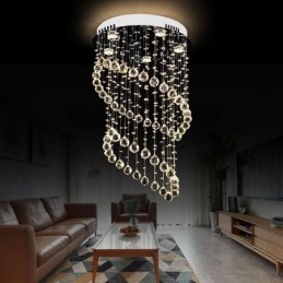 Lustre de cristal moderno redondo com luz de teto em forma de gota de chuva