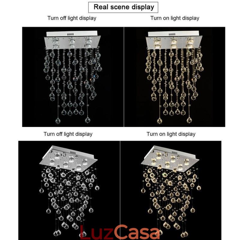 Lustre de cristal moderno com luz de teto embutida