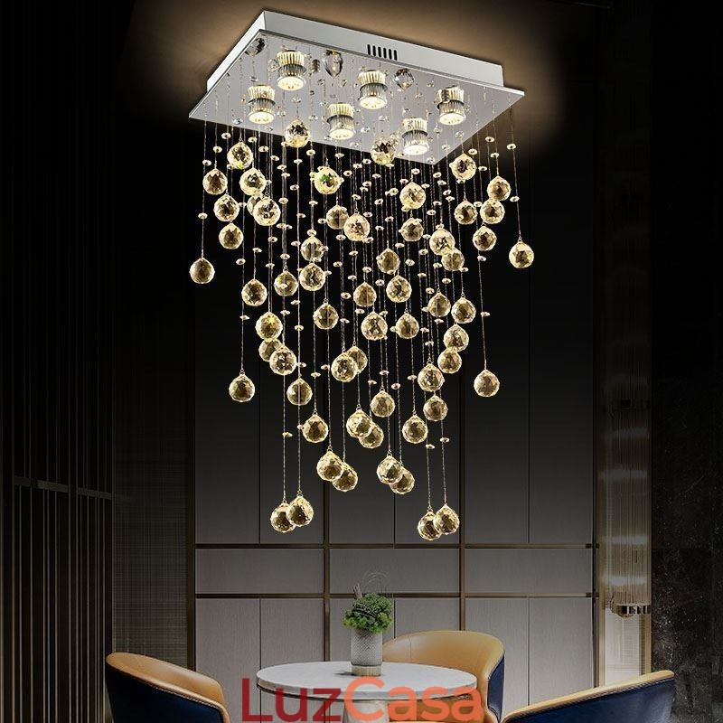 Lustre de cristal moderno com luz de teto embutida