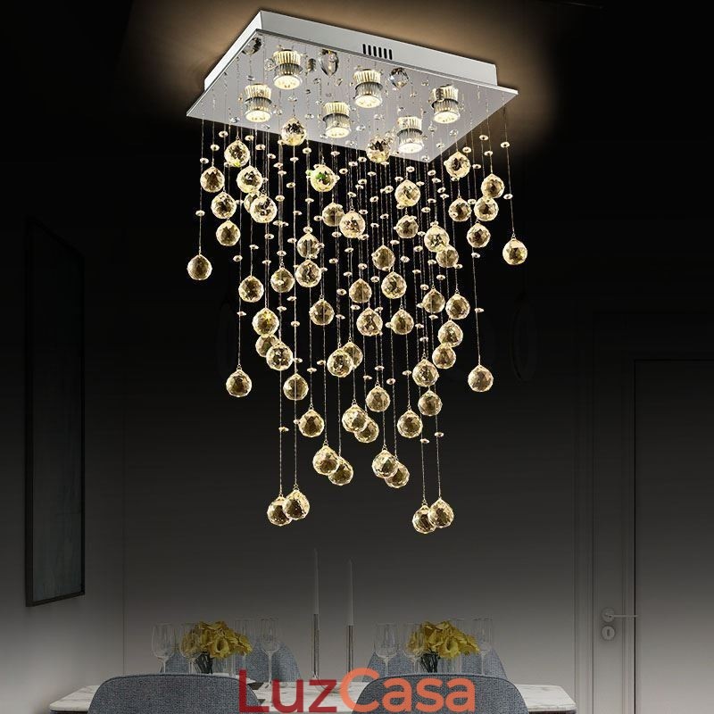 Lustre de cristal moderno com luz de teto embutida
