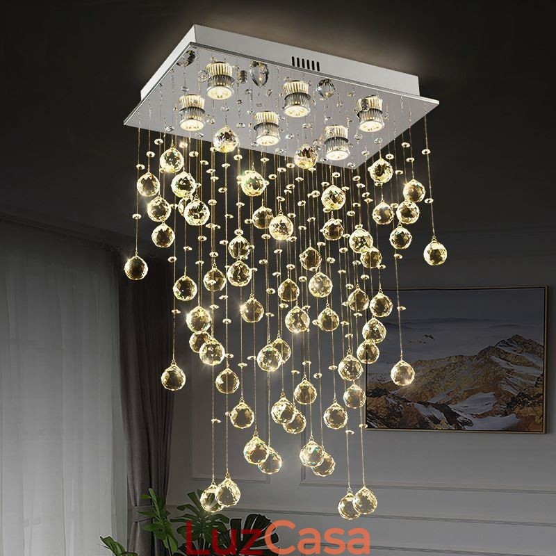 Lustre de cristal moderno com luz de teto embutida