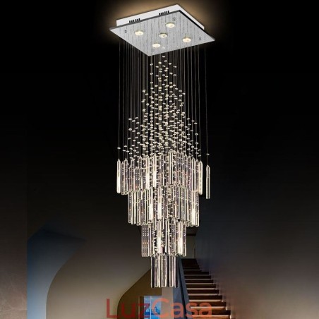 Lustre de cristal quadrado moderno Luminária de teto elegante contemporânea Escada duplex Lustre de cristal quadrado moderno Luminária de teto elegante contemporânea Escada duplex