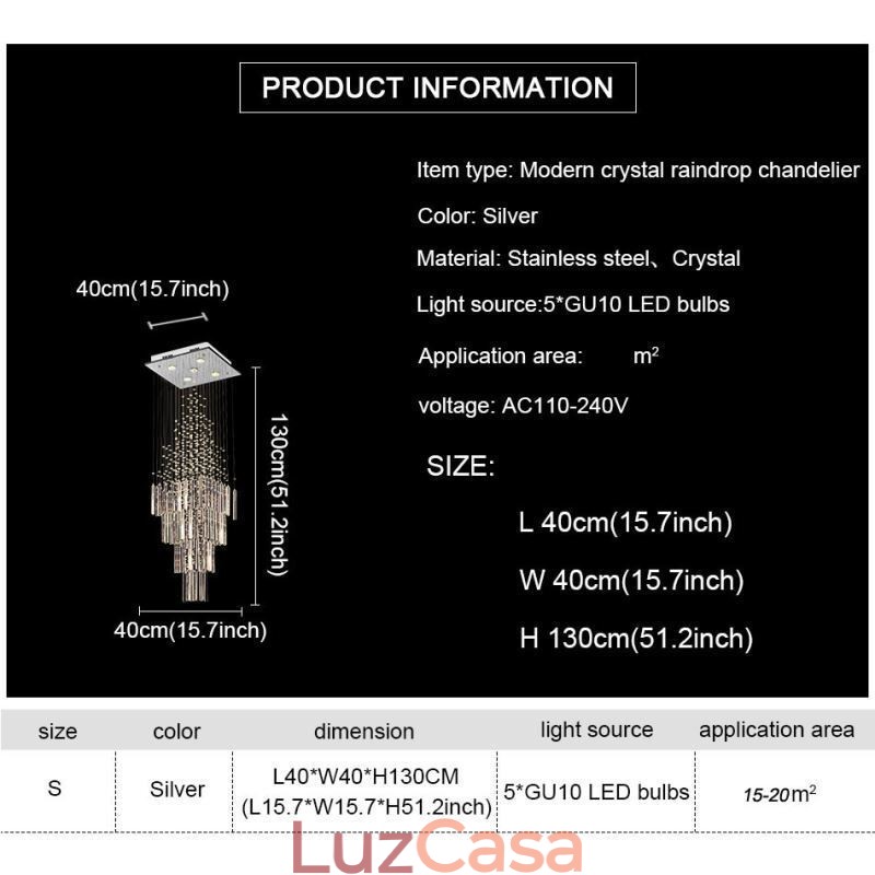 Lustre de cristal quadrado moderno Luminária de teto elegante contemporânea Escada duplex