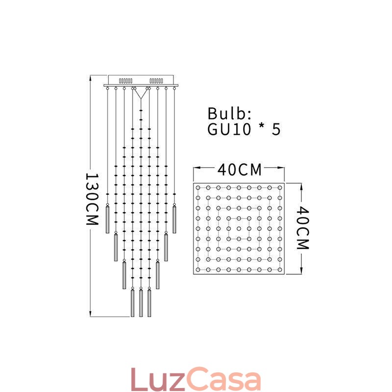 Lustre de cristal quadrado moderno Luminária de teto elegante contemporânea Escada duplex