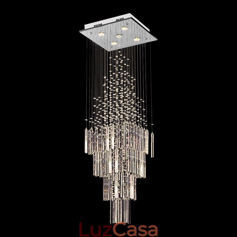 Lustre de cristal quadrado moderno Luminária de teto elegante contemporânea Escada duplex